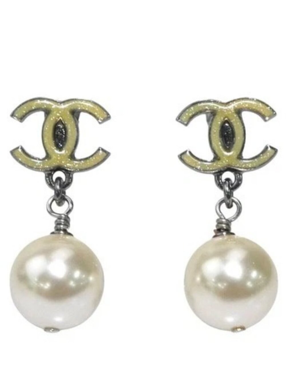 Auth CHANEL CC Logo Pierce Earrings Silver/Off White Metal/Faux Pearl - e60604j